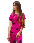 Black Multi Hearts Pink Printed  Night Suit