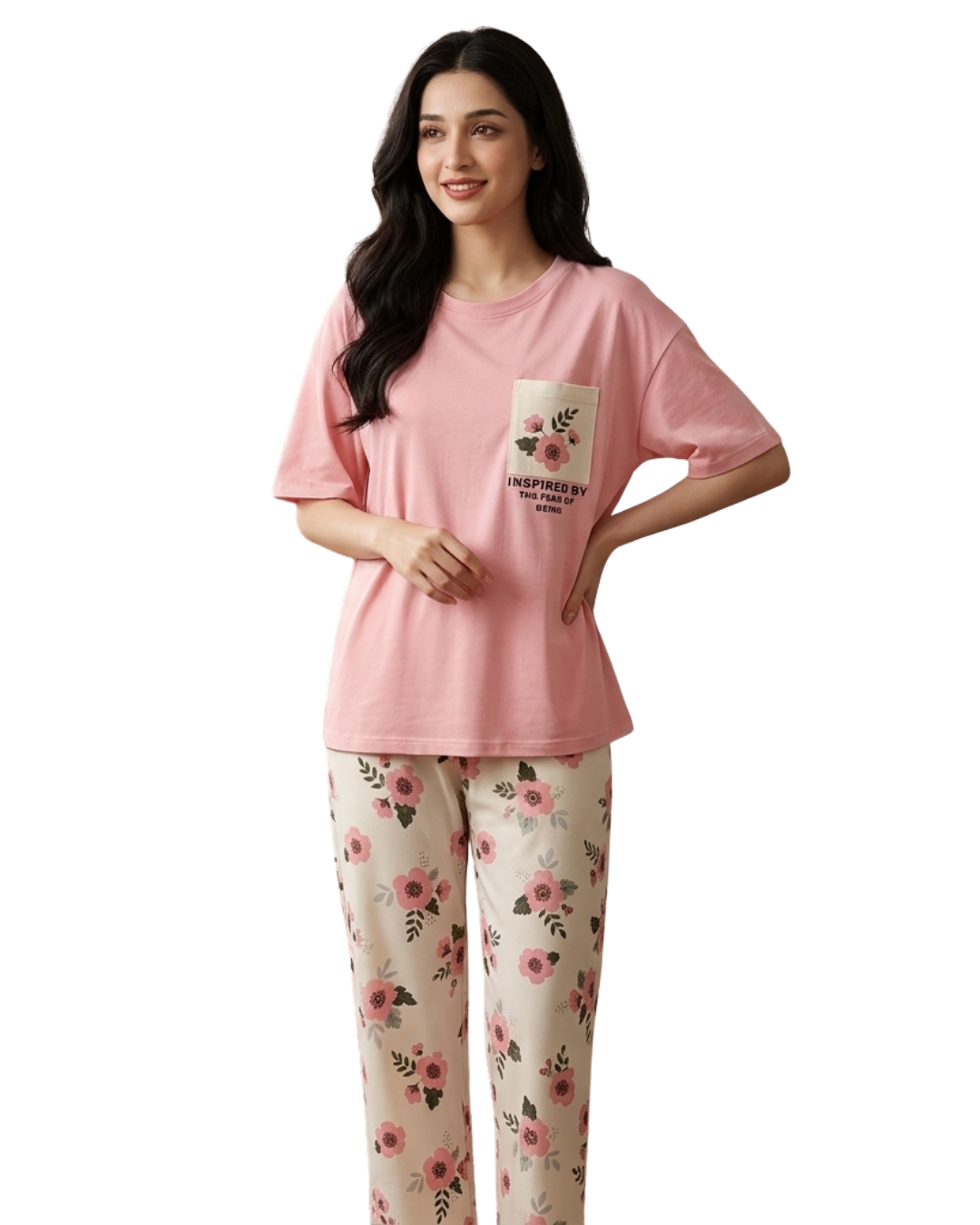 Pink Pocket Printed Night Suit