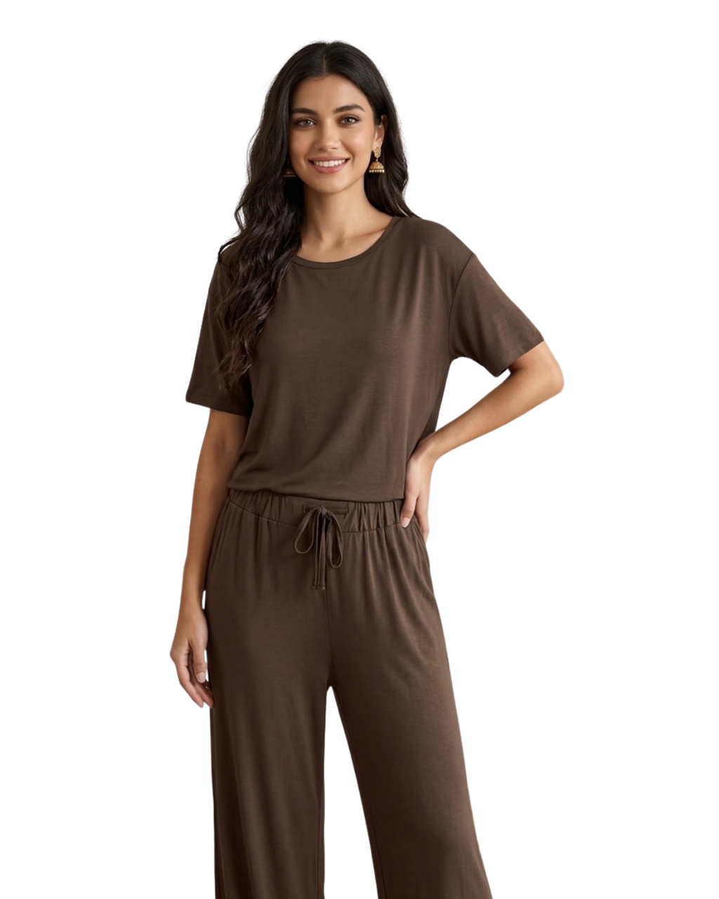 Brown Plain Stylish Night Suit
