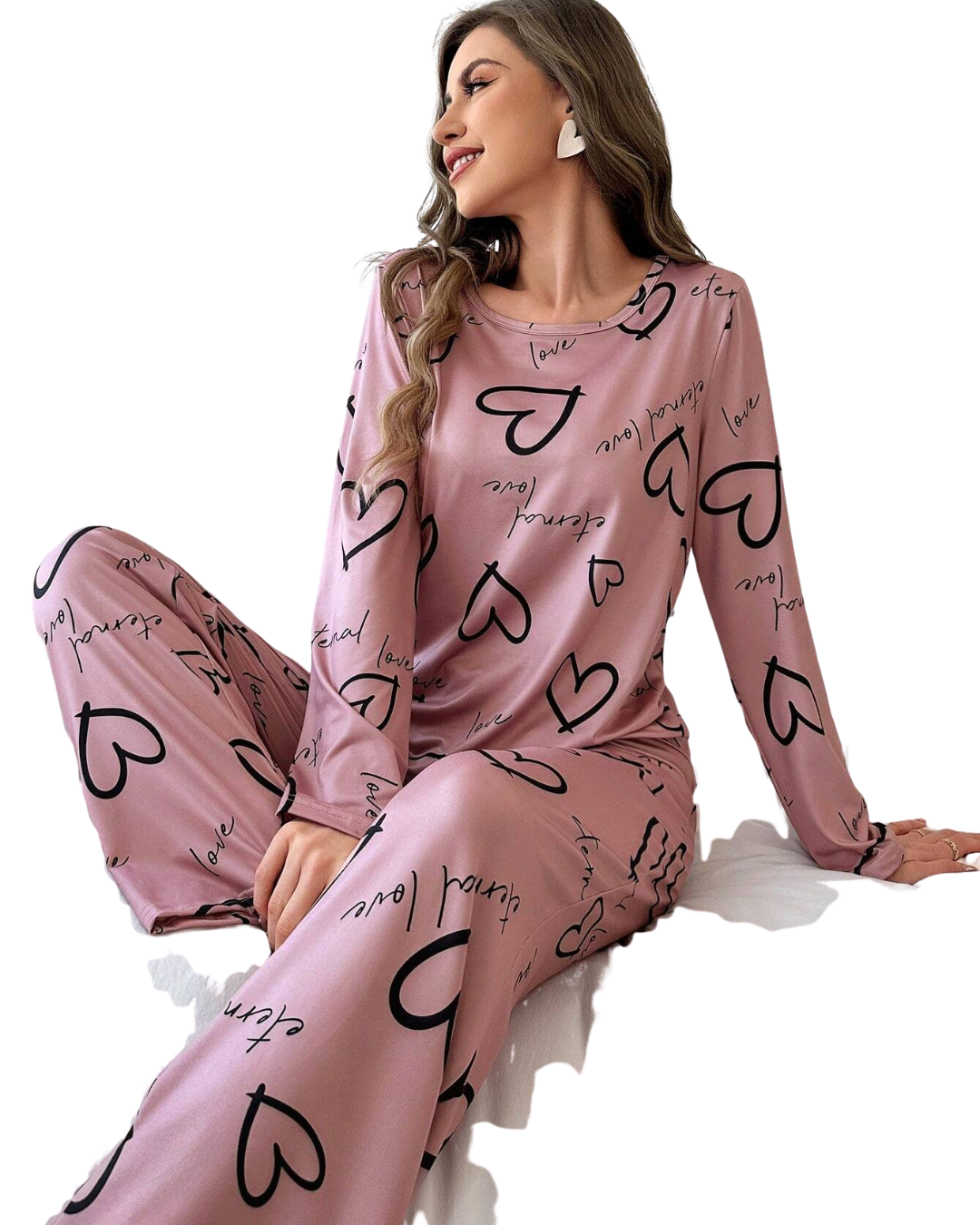 Cute Love Heart Printed Night Suit