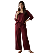 Maroon Plain Palazo Night Suit