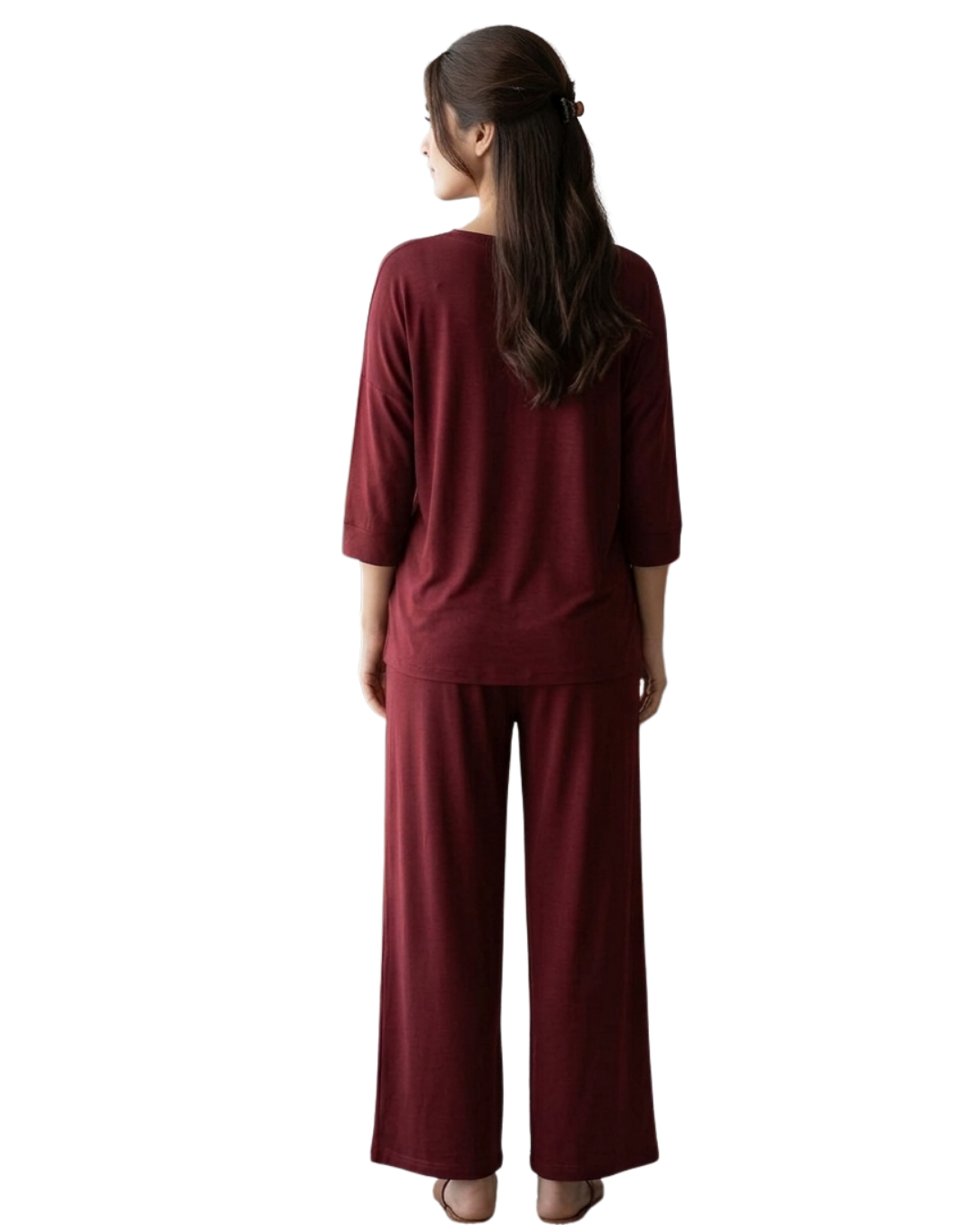 Maroon Plain Palazo Night Suit