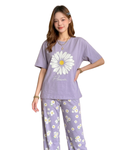 White Flower Printed Night Suit