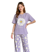 White Flower Printed Night Suit