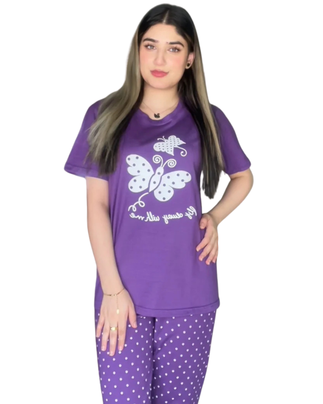 Purple Butterfly Printed  Night Suit