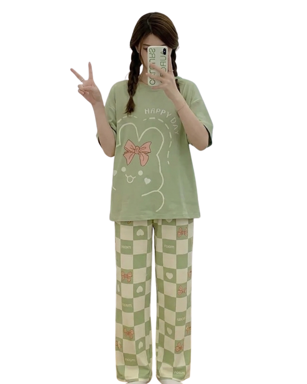 Olive Green Printed Night Suit