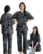 Grey Love Printed Night Suit
