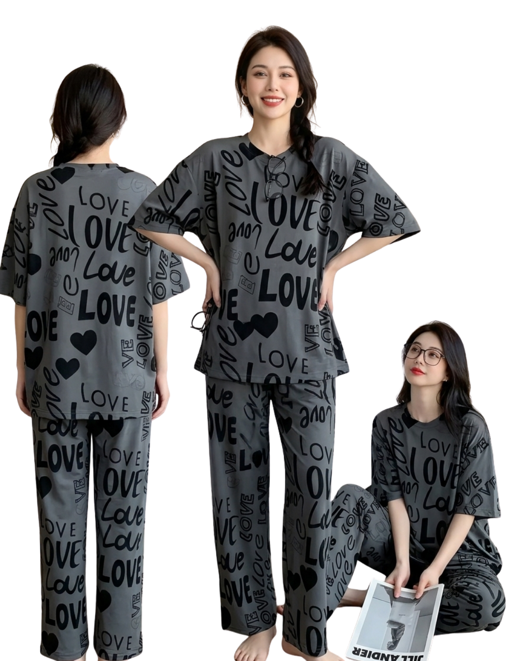 Grey Love Printed Night Suit