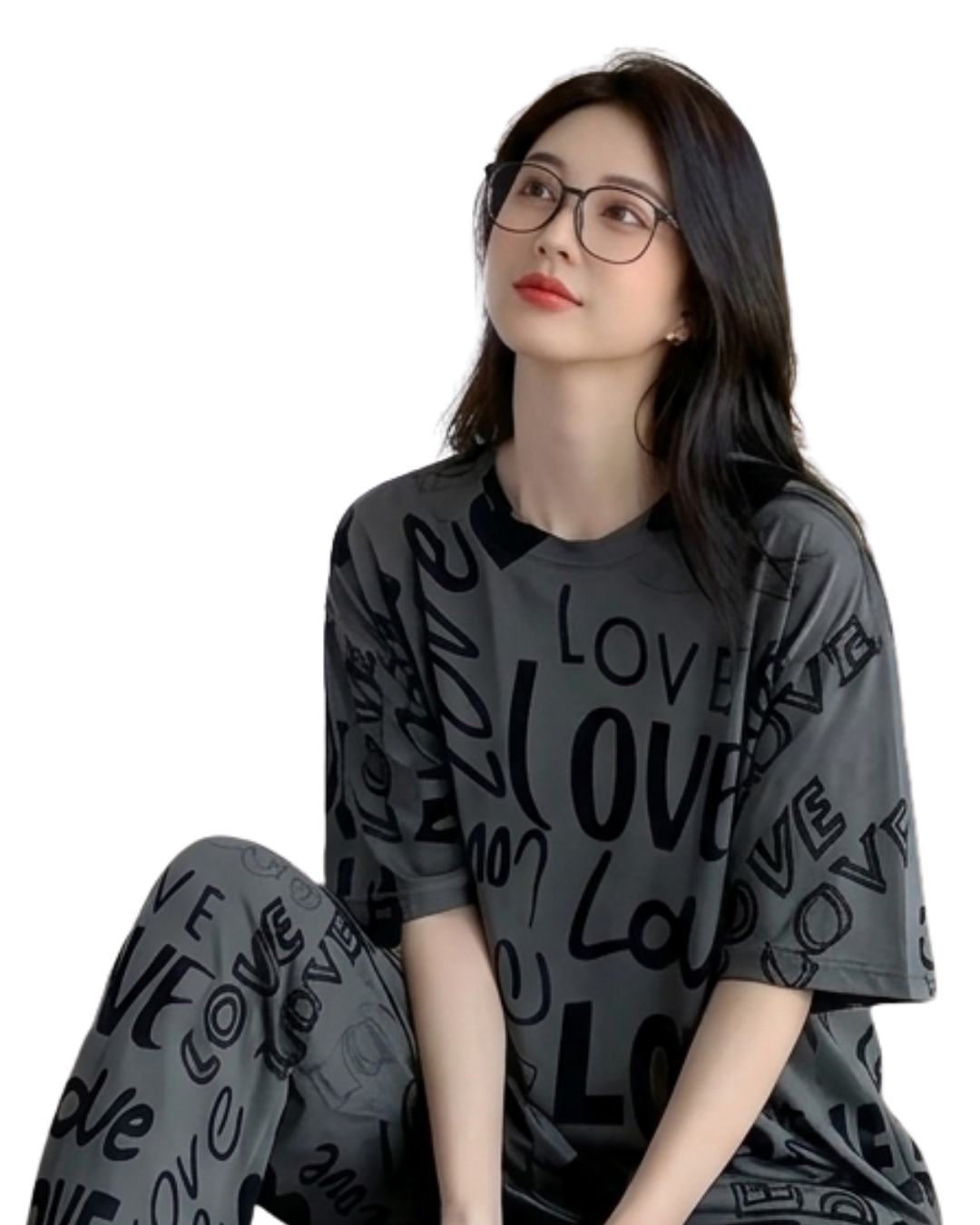 Grey Love Printed Night Suit