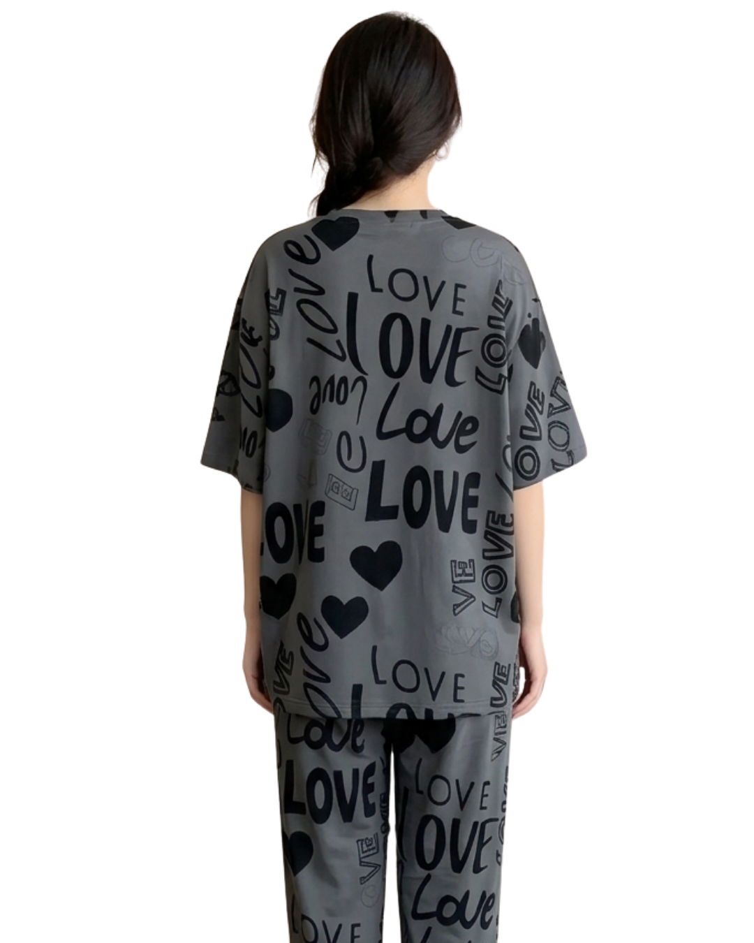 Grey Love Printed Night Suit