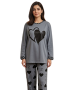 Grey Double Heart Full Sleeve Printed Night Suits