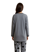 Grey Double Heart Full Sleeve Printed Night Suits