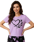 Purple Heart & Butterfly Printed Night Suit