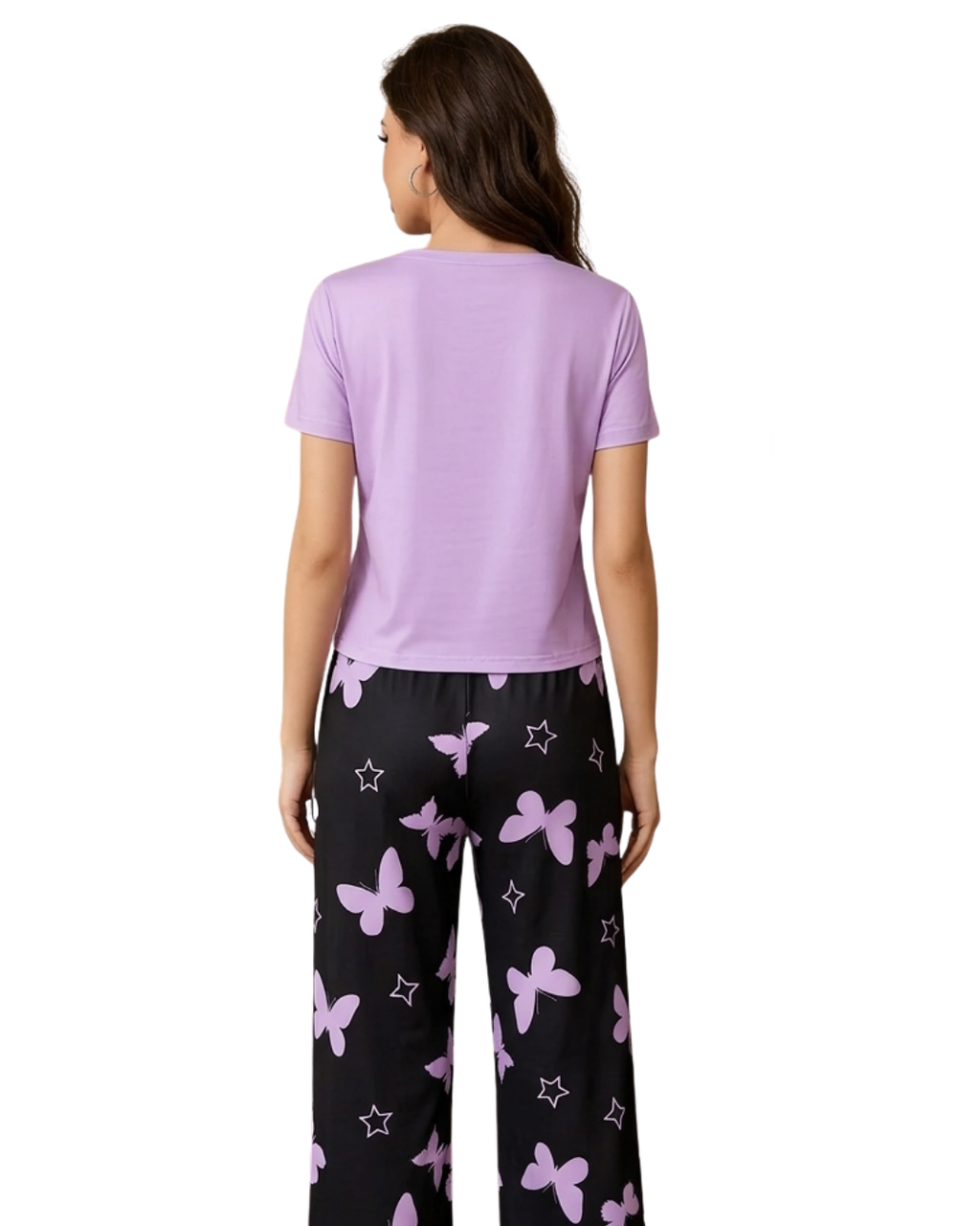 Purple Heart & Butterfly Printed Night Suit