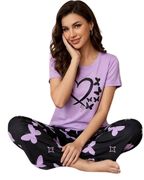 Purple Heart & Butterfly Printed Night Suit
