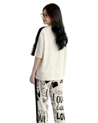 Biege Love Printed  Night Suit