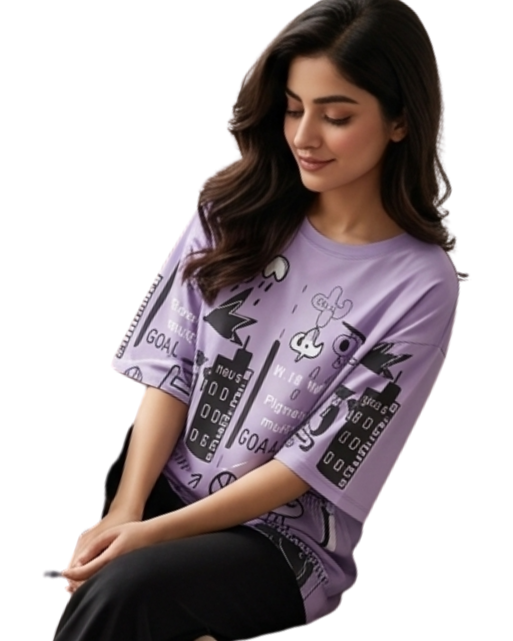 Purple Funcky Printed Night Suit