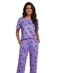 Purple Black Multi Heart Printed Night Suit