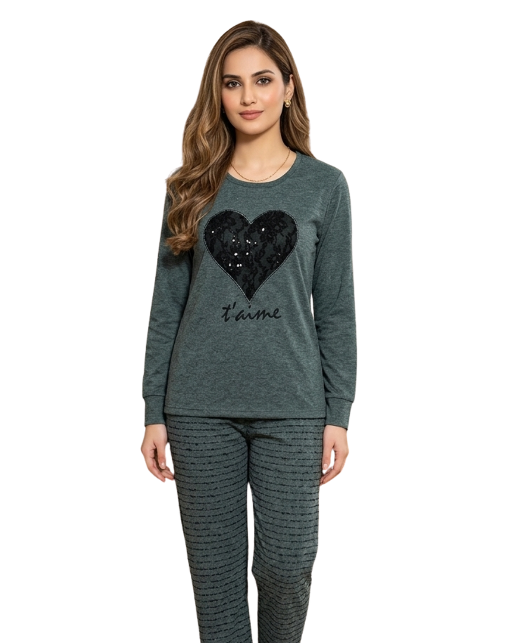 Black Heart Printed Night Suit