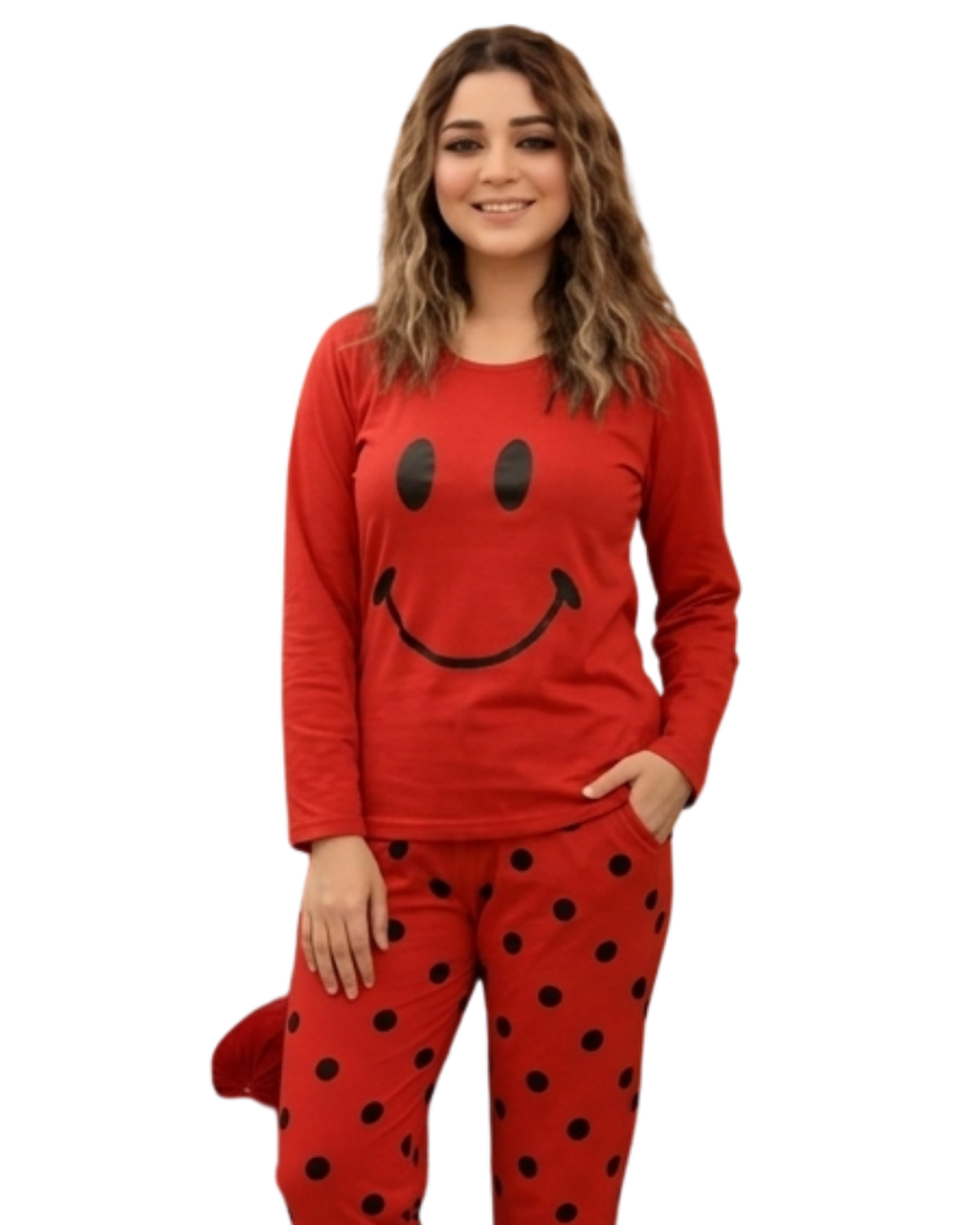 Red Smiley Printed Night Suit
