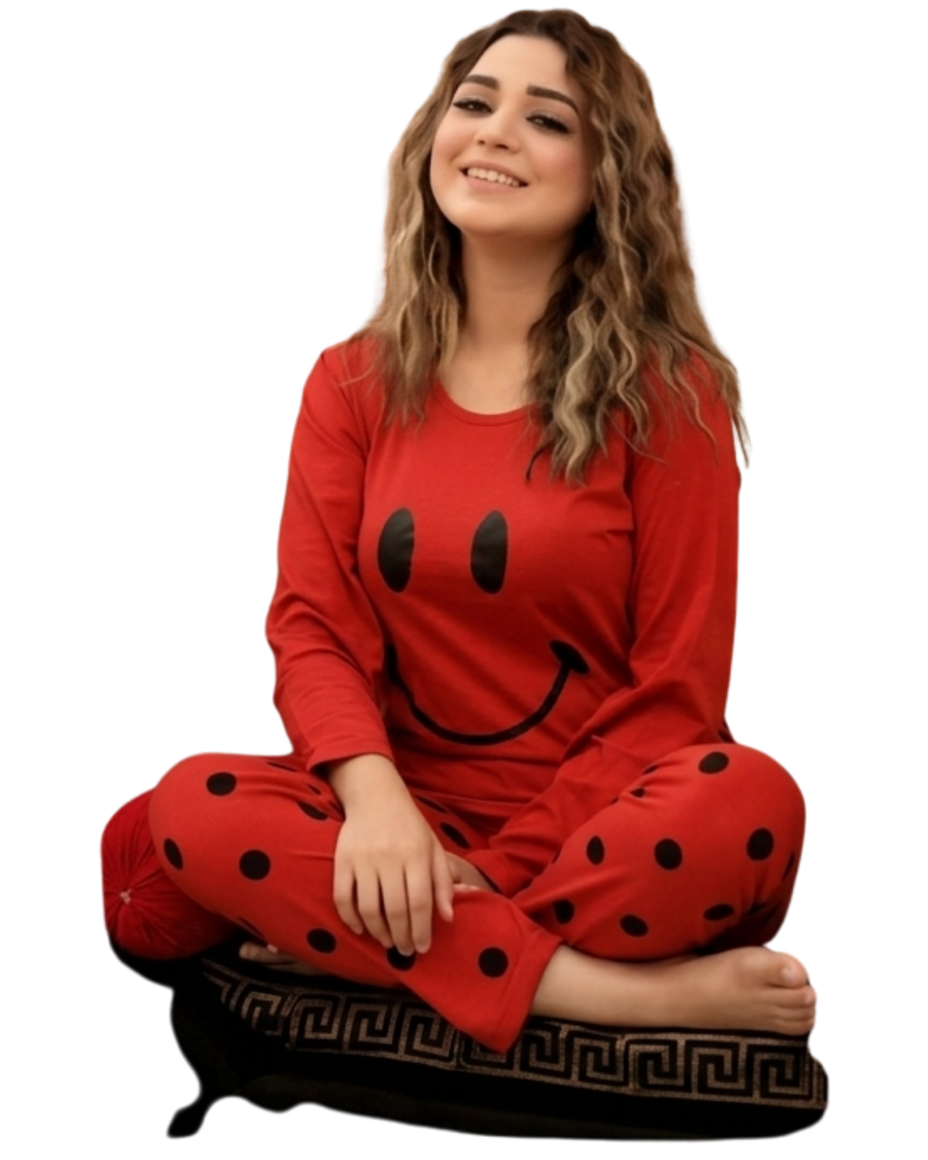 Red Smiley Printed Night Suit