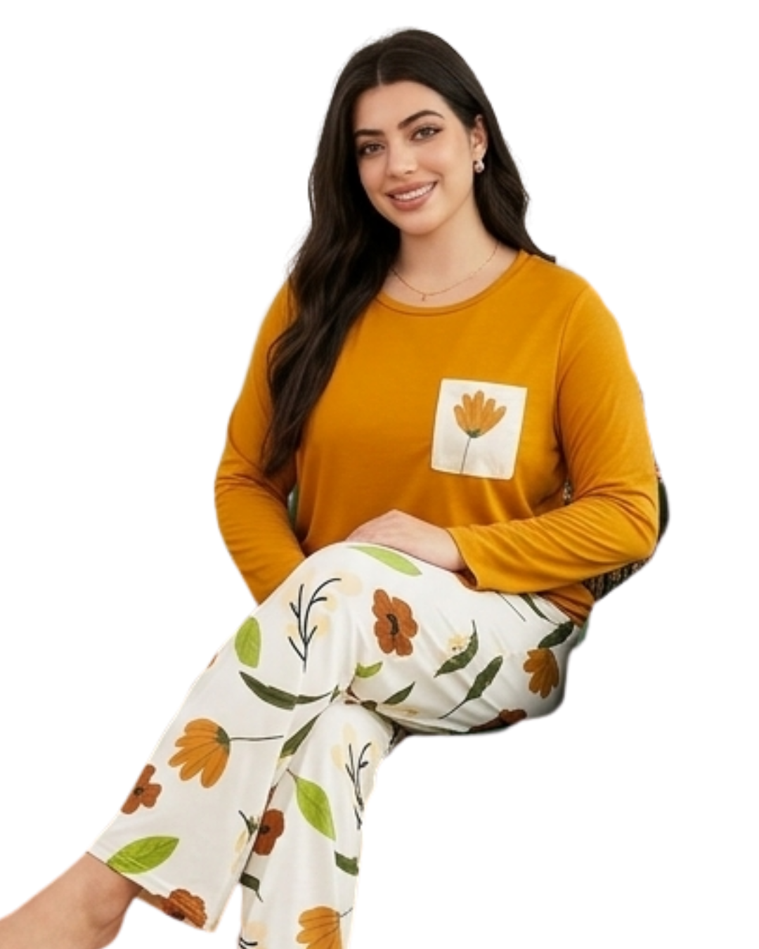 Yellow Pocket Printed Night Suit