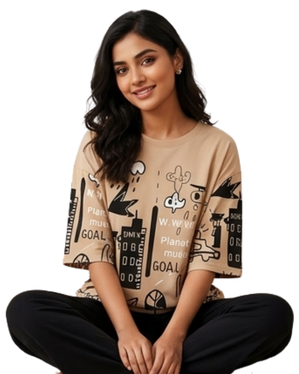 Creamy Funcky Printed Night Suit