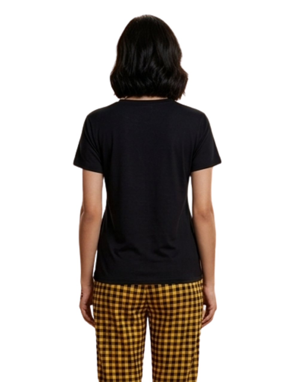 Yellow and Black Check Pocket Printed Night Suit
