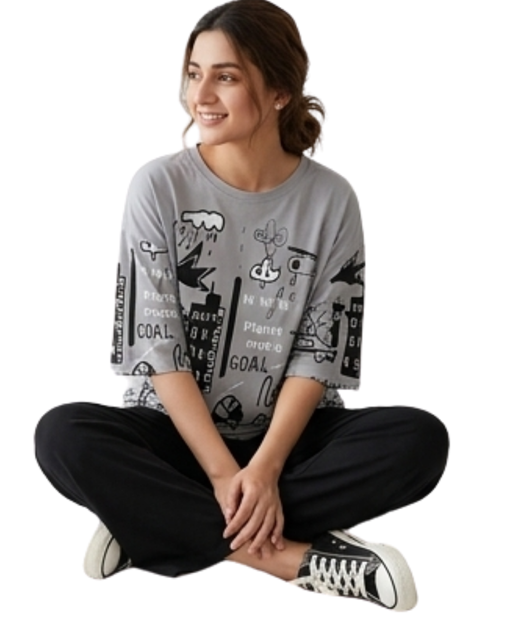 Grey Funcky Printed Night Suit