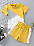 Yellow Trapezium Half Sleeve Kids Suit (Each)