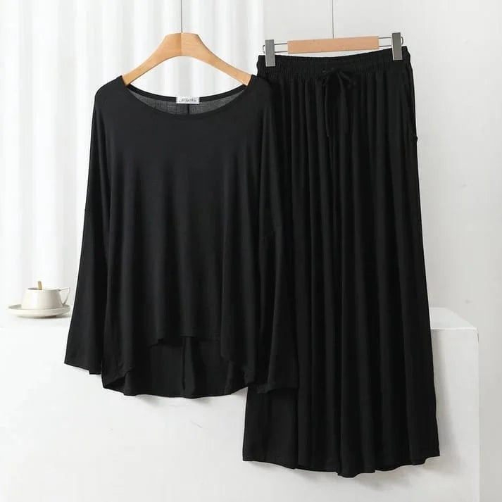 Black Plain Palazo Night Suit